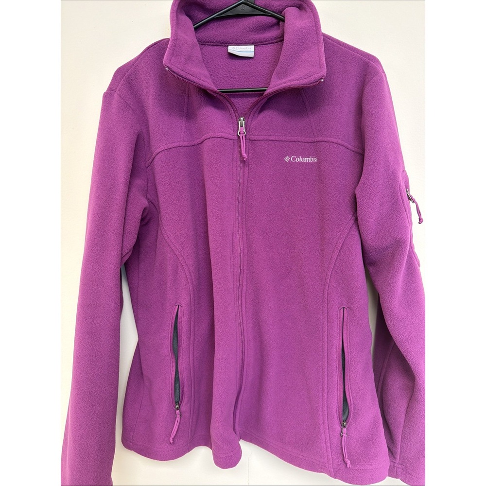 COLUMBIA Ladies Purple Full ZIP Fleece Jacket Multi Zip Pockets - Size Large